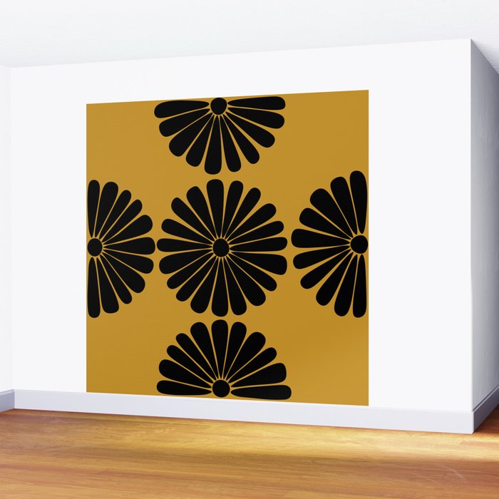 Retro Daisy Abstract VIII Golden Yellow Bold Floral Wall Mural Gallery Image 2