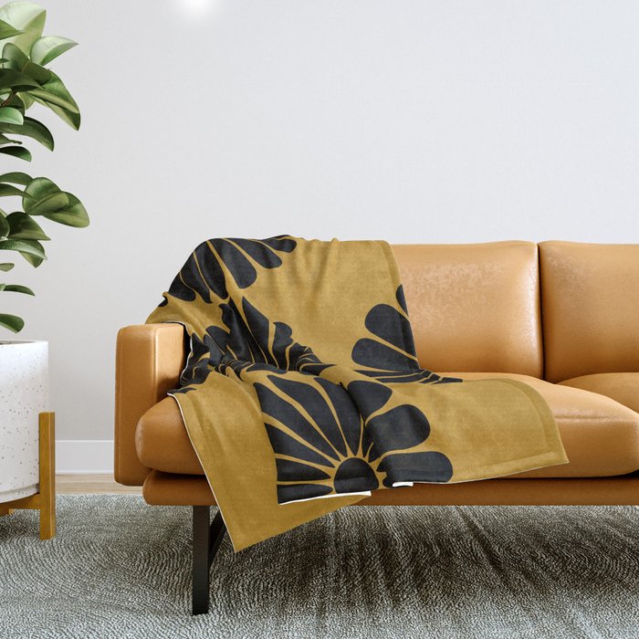 Retro Daisy Abstract VIII Golden Yellow Bold Floral Throw Blanket Gallery Image 1