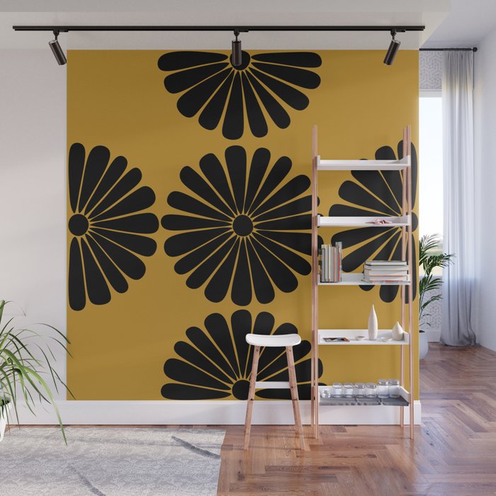 Retro Daisy Abstract VIII Golden Yellow Bold Floral Wall Mural Gallery Image 1