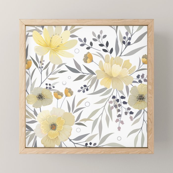 Modern, Floral Prints, Yellow, Gray and White Mini Art Print Gallery Image 1