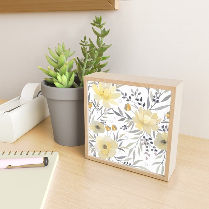 Modern, Floral Prints, Yellow, Gray and White Mini Art Print Gallery Image 2