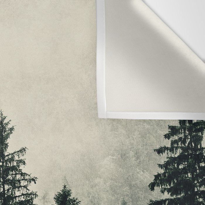 Thick pine forest in the descending mist Wall Tapestry Gallery Image 3