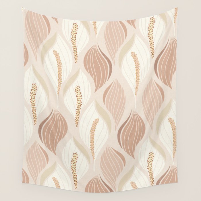 Minimalistic flow Peace lily soft peach Wall Tapestry Gallery Image 1