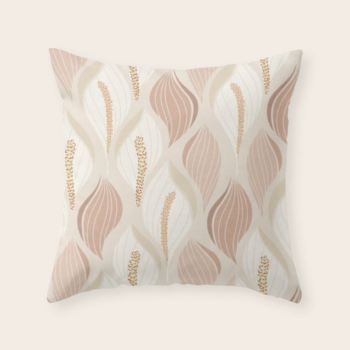 Minimalistic flow Peace lily soft peach Throw Pillow Gallery Image 6