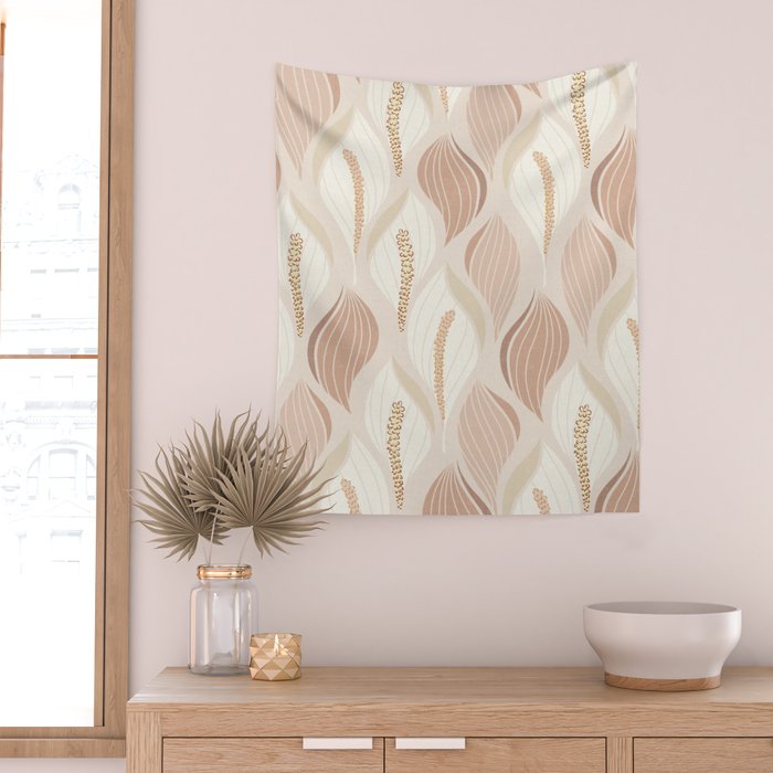 Minimalistic flow Peace lily soft peach Wall Tapestry Gallery Image 2