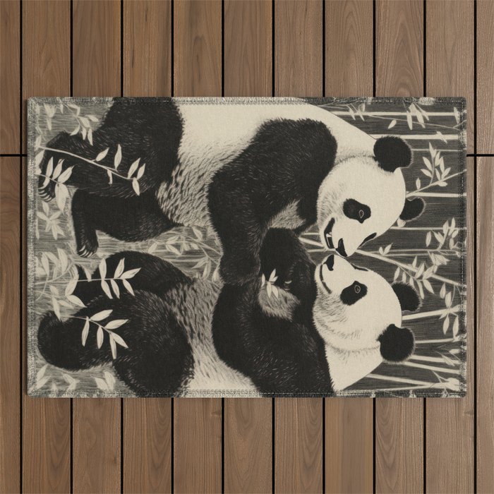Bamboo Panda Dancing Pair Outdoor Rug Gallery Image 1
