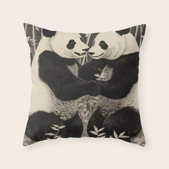 Bamboo Panda Dancing Pair Throw Pillow Gallery Image 6