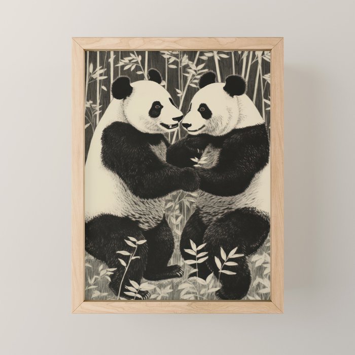 Bamboo Panda Dancing Pair Mini Art Print Gallery Image 1