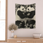 Bamboo Panda Dancing Pair Wall Tapestry Gallery Image 2