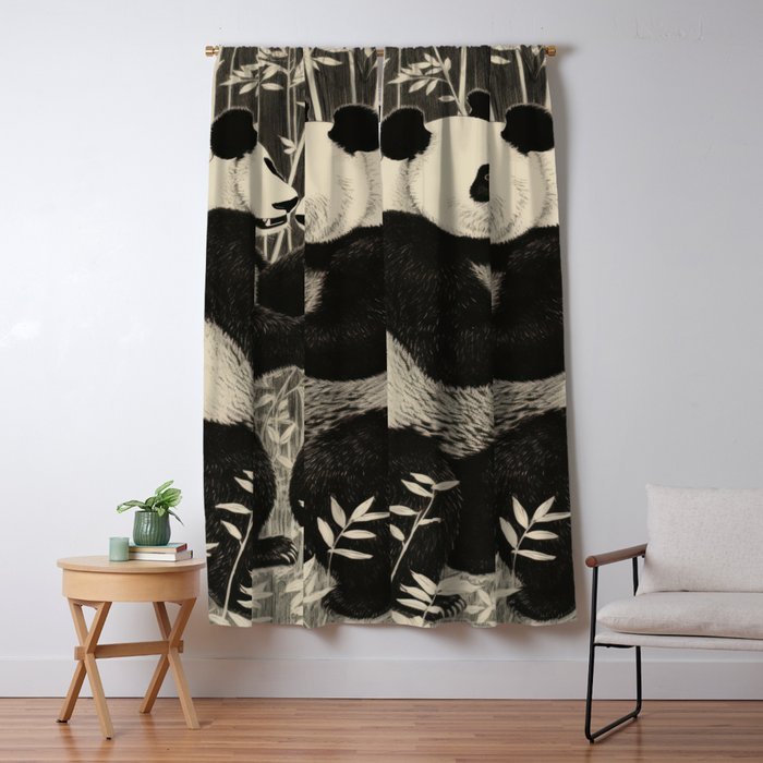 Bamboo Panda Dancing Pair Window Curtain Gallery Image 1