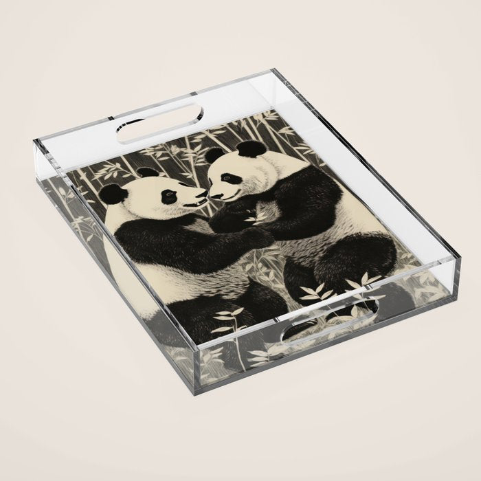 Bamboo Panda Dancing Pair Acrylic Tray Gallery Image 1
