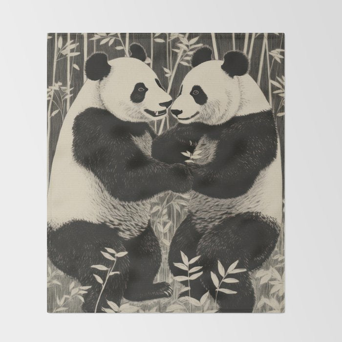 Bamboo Panda Dancing Pair Throw Blanket Gallery Image 2