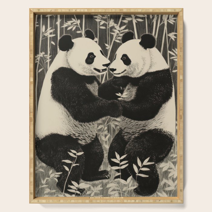Bamboo Panda Dancing Pair Serving Tray Gallery Image 1