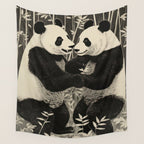 Bamboo Panda Dancing Pair Wall Tapestry Gallery Image 4