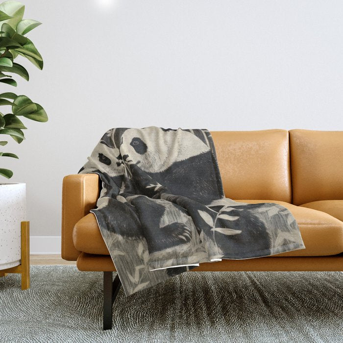 Bamboo Panda Dancing Pair Throw Blanket Gallery Image 1