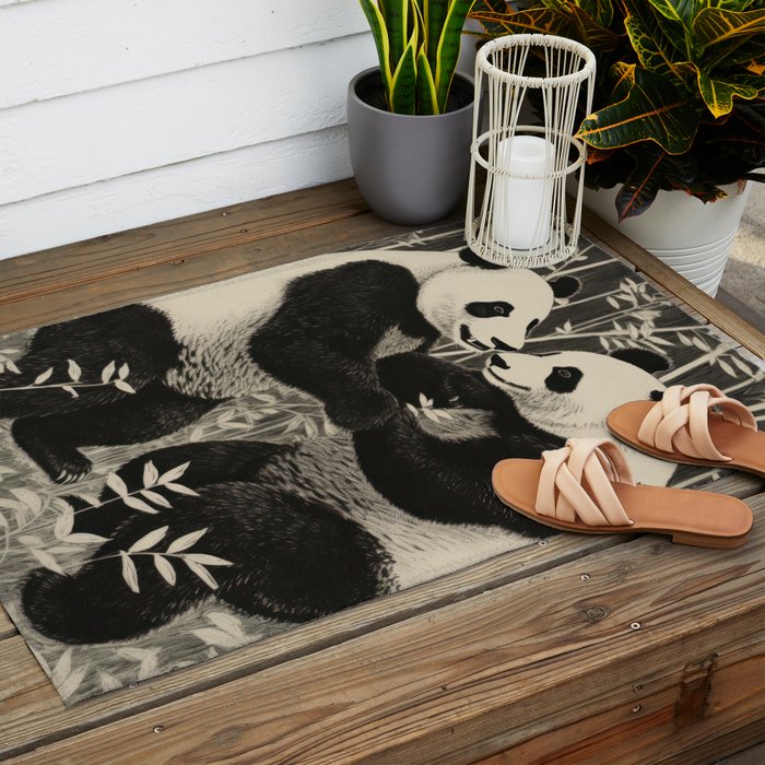 Bamboo Panda Dancing Pair Outdoor Rug Gallery Image 2
