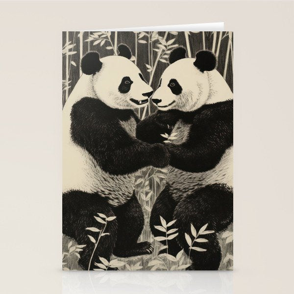 Bamboo Panda Dancing Pair Stationery Card Gallery Image 2