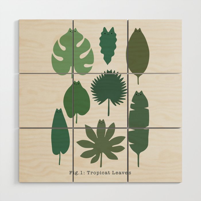 Cat and Plant 39: Tropicat Leaves Wood Wall Art Gallery Image 1