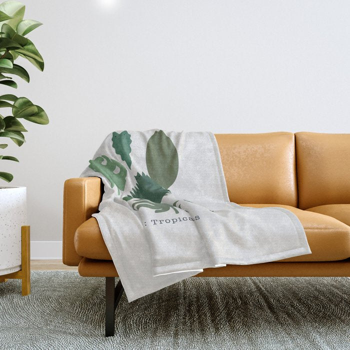 Cat and Plant 39: Tropicat Leaves Throw Blanket Gallery Image 1