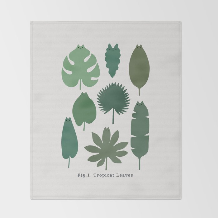 Cat and Plant 39: Tropicat Leaves Throw Blanket Gallery Image 2