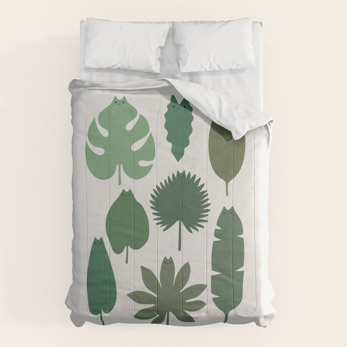 Cat and Plant 39: Tropicat Leaves Comforter Gallery Image 6