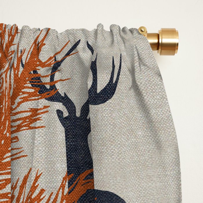 Christmas Trees and Deer, Faux Linen, Pattern, Beige, Terracotta and Blue Window Curtain Gallery Image 2