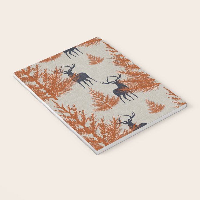 Christmas Trees and Deer, Faux Linen, Pattern, Beige, Terracotta and Blue Notebook Gallery Image 3