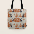 Christmas Trees and Deer, Faux Linen, Pattern, Beige, Terracotta and Blue Tote Bag Gallery Image 1