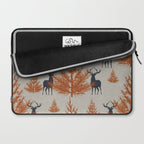 Christmas Trees and Deer, Faux Linen, Pattern, Beige, Terracotta and Blue Laptop Sleeve Gallery Image 2