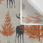 Christmas Trees and Deer, Faux Linen, Pattern, Beige, Terracotta and Blue Wall Tapestry Gallery Image 3