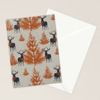 Christmas Trees and Deer, Faux Linen, Pattern, Beige, Terracotta and Blue Stationery Card Gallery Image 2