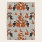 Christmas Trees and Deer, Faux Linen, Pattern, Beige, Terracotta and Blue Poster Gallery Image 4