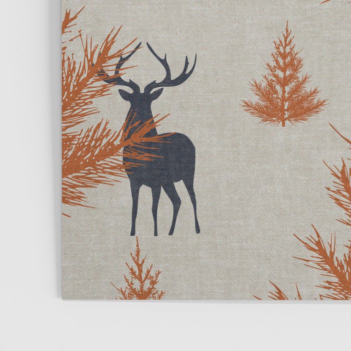 Christmas Trees and Deer, Faux Linen, Pattern, Beige, Terracotta and Blue Poster Gallery Image 3