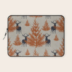 Christmas Trees and Deer, Faux Linen, Pattern, Beige, Terracotta and Blue Laptop Sleeve Gallery Image 1