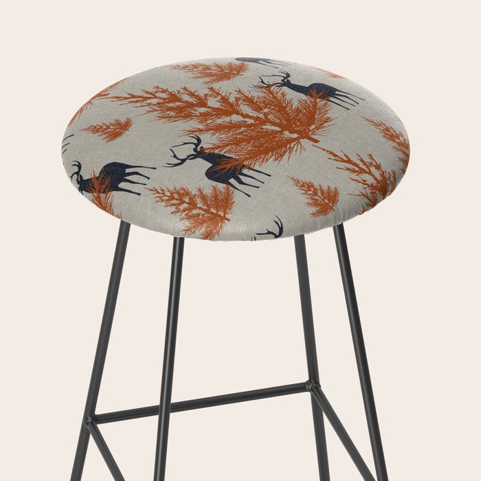 Christmas Trees and Deer, Faux Linen, Pattern, Beige, Terracotta and Blue Stool Gallery Image 2