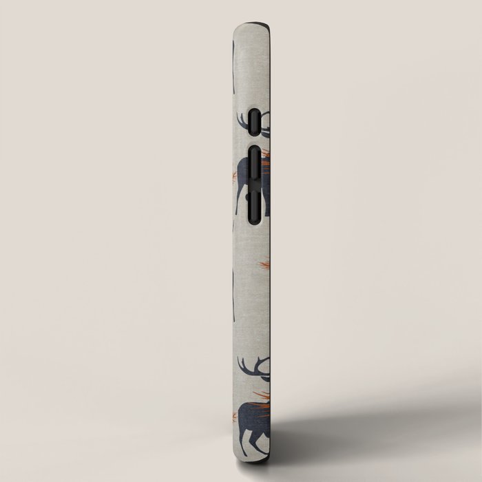 Christmas Trees and Deer, Faux Linen, Pattern, Beige, Terracotta and Blue iPhone Case Gallery Image 2