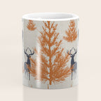 Christmas Trees and Deer, Faux Linen, Pattern, Beige, Terracotta and Blue Coffee Mug Gallery Image 4