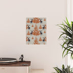 Christmas Trees and Deer, Faux Linen, Pattern, Beige, Terracotta and Blue Poster Gallery Image 2
