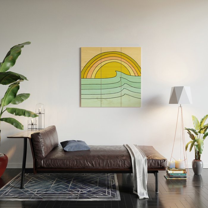 ride rainbows // retro surf soul // art by surfy birdy Wood Wall Art Gallery Image 2