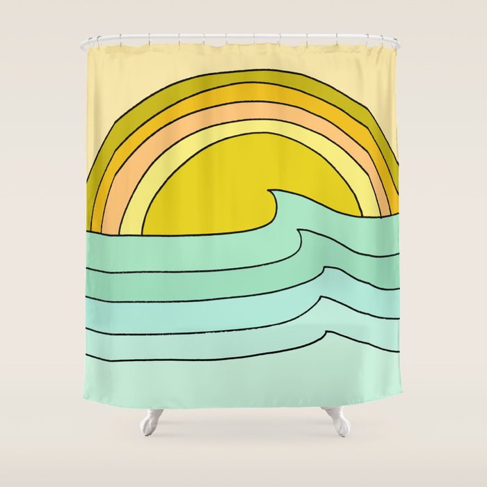 ride rainbows // retro surf soul // art by surfy birdy Shower Curtain Gallery Image 1