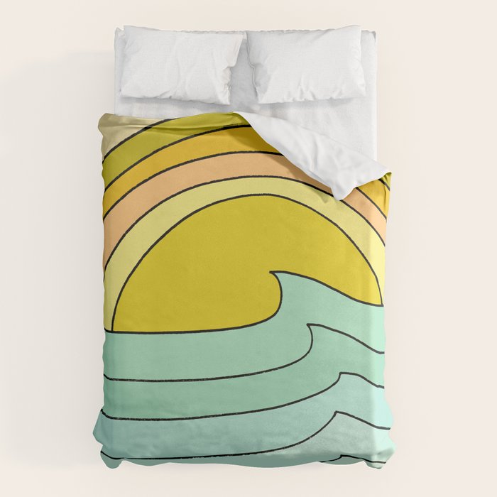 ride rainbows // retro surf soul // art by surfy birdy Duvet Cover Gallery Image 6