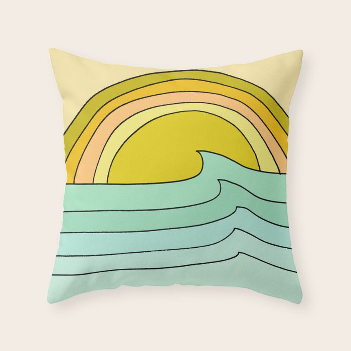 ride rainbows // retro surf soul // art by surfy birdy Throw Pillow Gallery Image 6