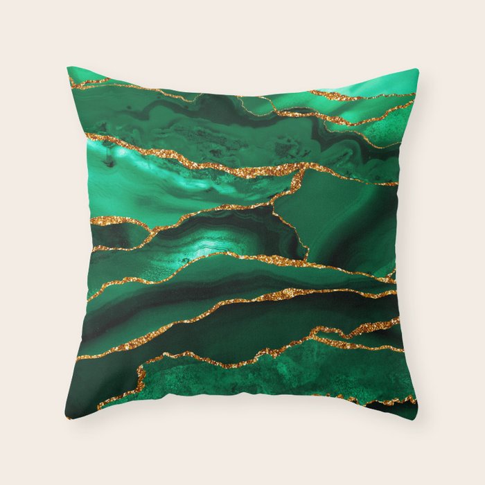 Abstract Green And Gold Emerald Marble Landscape  Throw Pillow Gallery Image 1