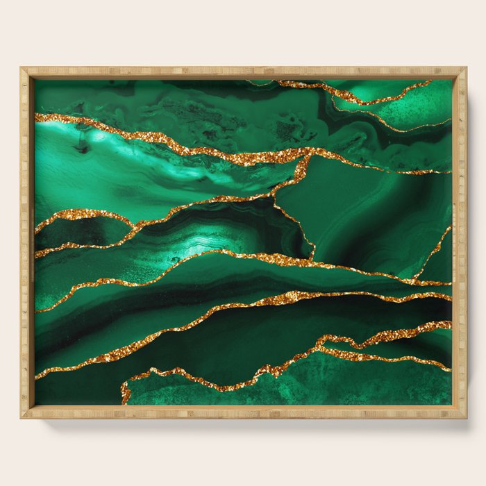 Abstract Green And Gold Emerald Marble Landscape  Serving Tray Gallery Image 1