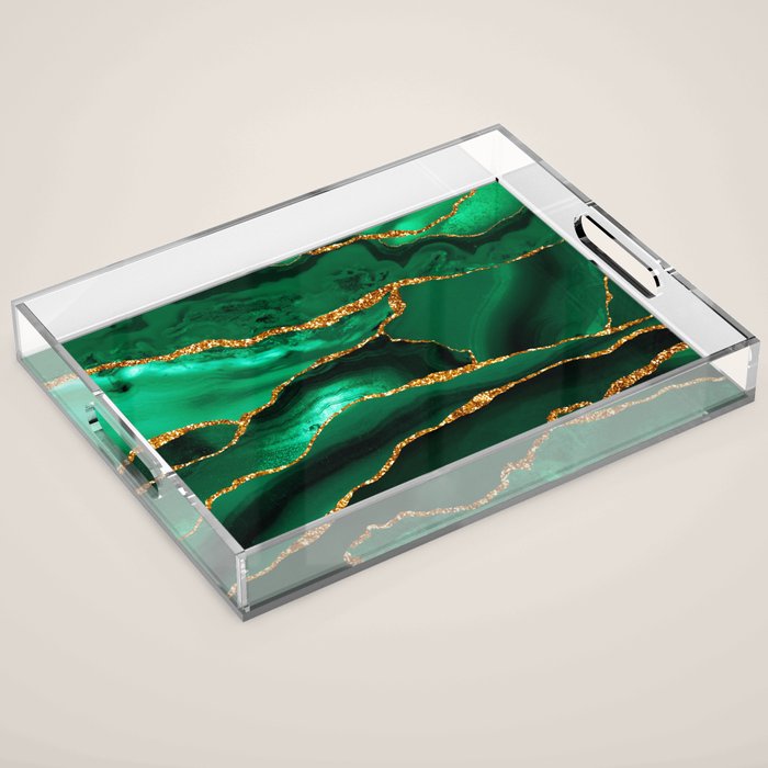 Abstract Green And Gold Emerald Marble Landscape  Acrylic Tray Gallery Image 1
