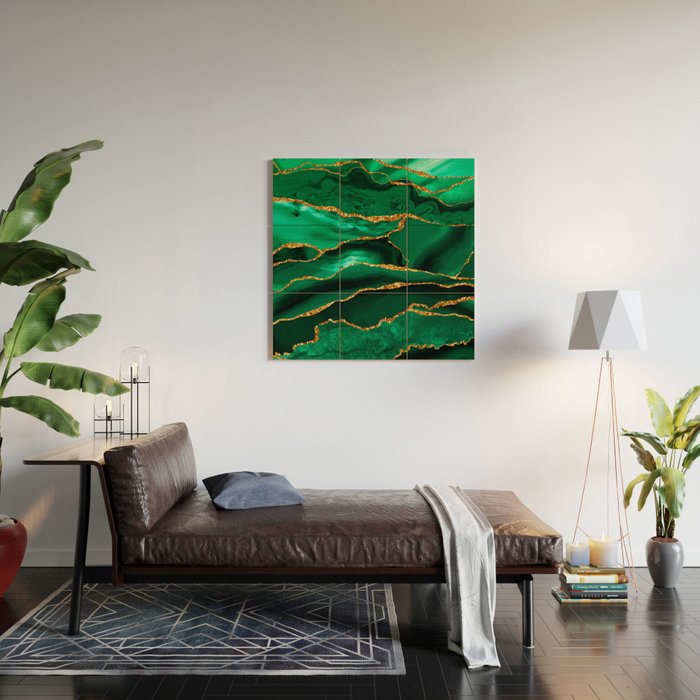 Abstract Green And Gold Emerald Marble Landscape  Wood Wall Art Gallery Image 2