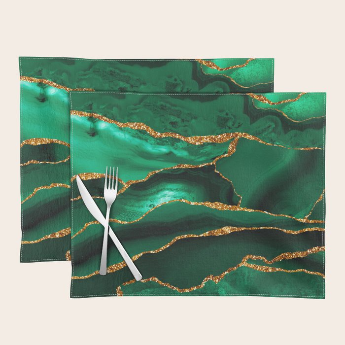 Abstract Green And Gold Emerald Marble Landscape  Placemat Gallery Image 1
