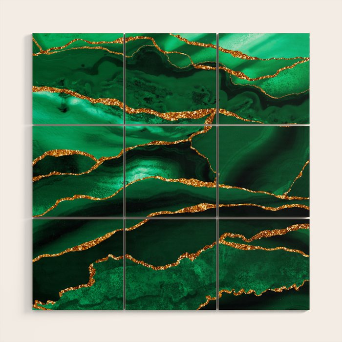 Abstract Green And Gold Emerald Marble Landscape  Wood Wall Art Gallery Image 1