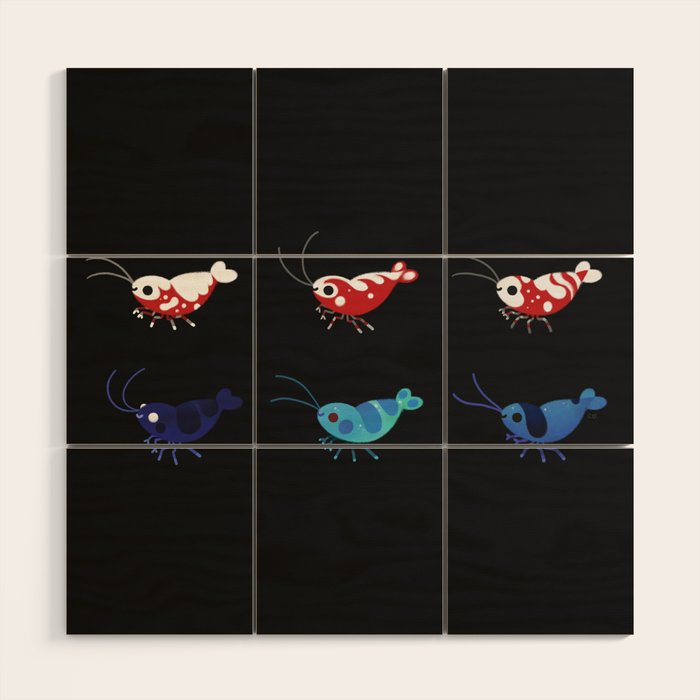Red and blue shrimp Wood Wall Art Gallery Image 1