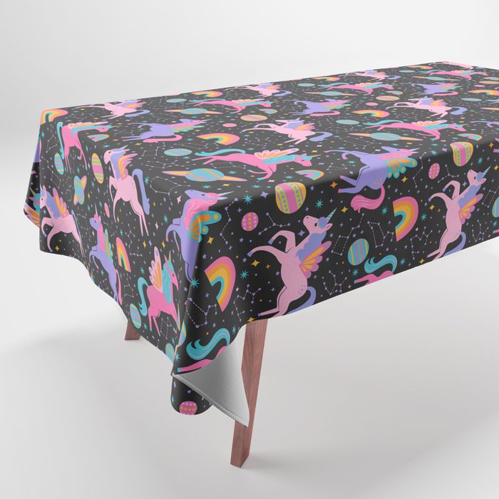 Space Unicorns - Neon Rainbow on Black Tablecloth Gallery Image 1